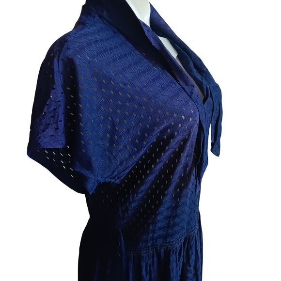 1OF1 Women's 8 Vintage Dress 1960's Eyelet Midi Tie Neck Slinky Stretch Nylon - Picture 5 of 9